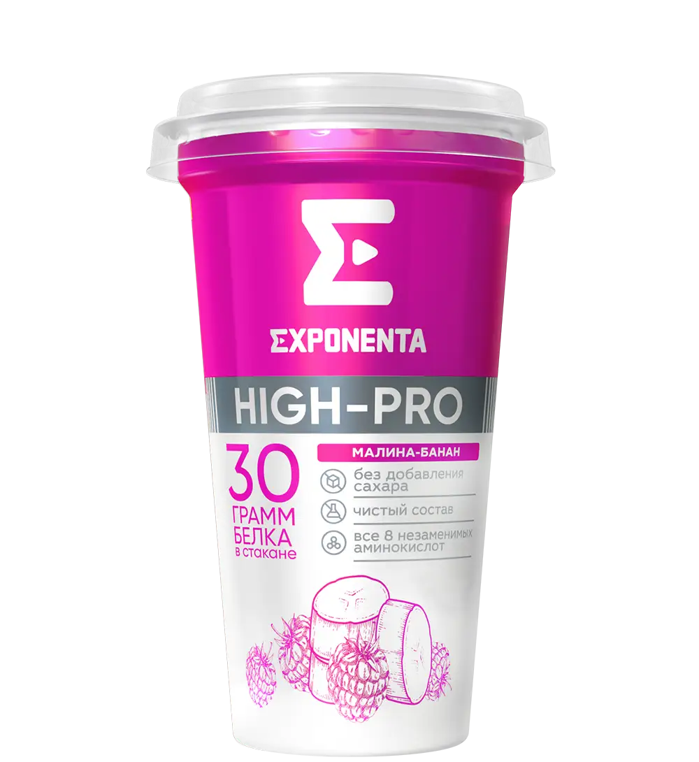 EXPONENTA HIGH-PRO со вкусом «Малина-банан», 250г, стакан