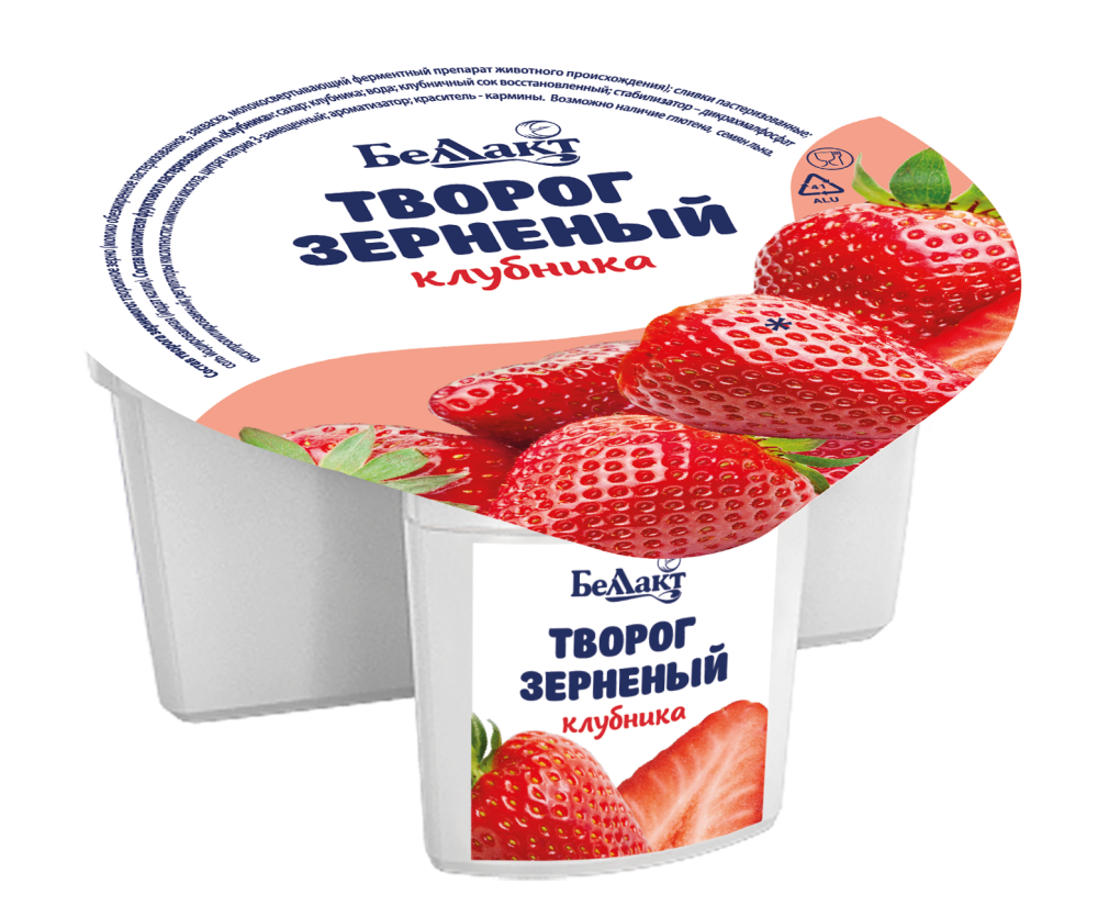 Творог "Беллакт" зернёный "Клубника" 5%, 130 г.