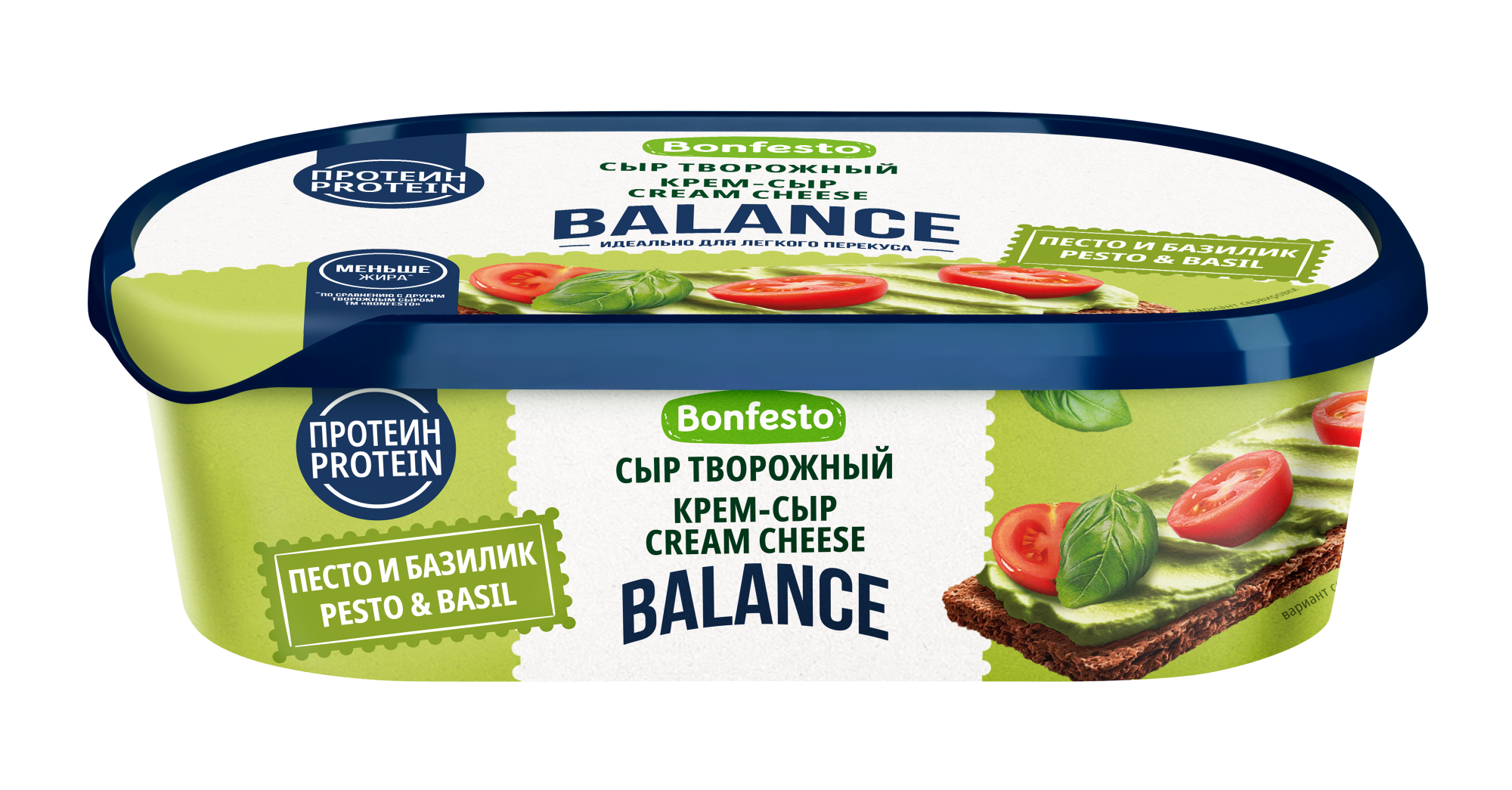 Сыр творожный «Кремчиз» BALANCE Bonfesto с наполнителем «Песто и базилик» 65 %, 140 г.