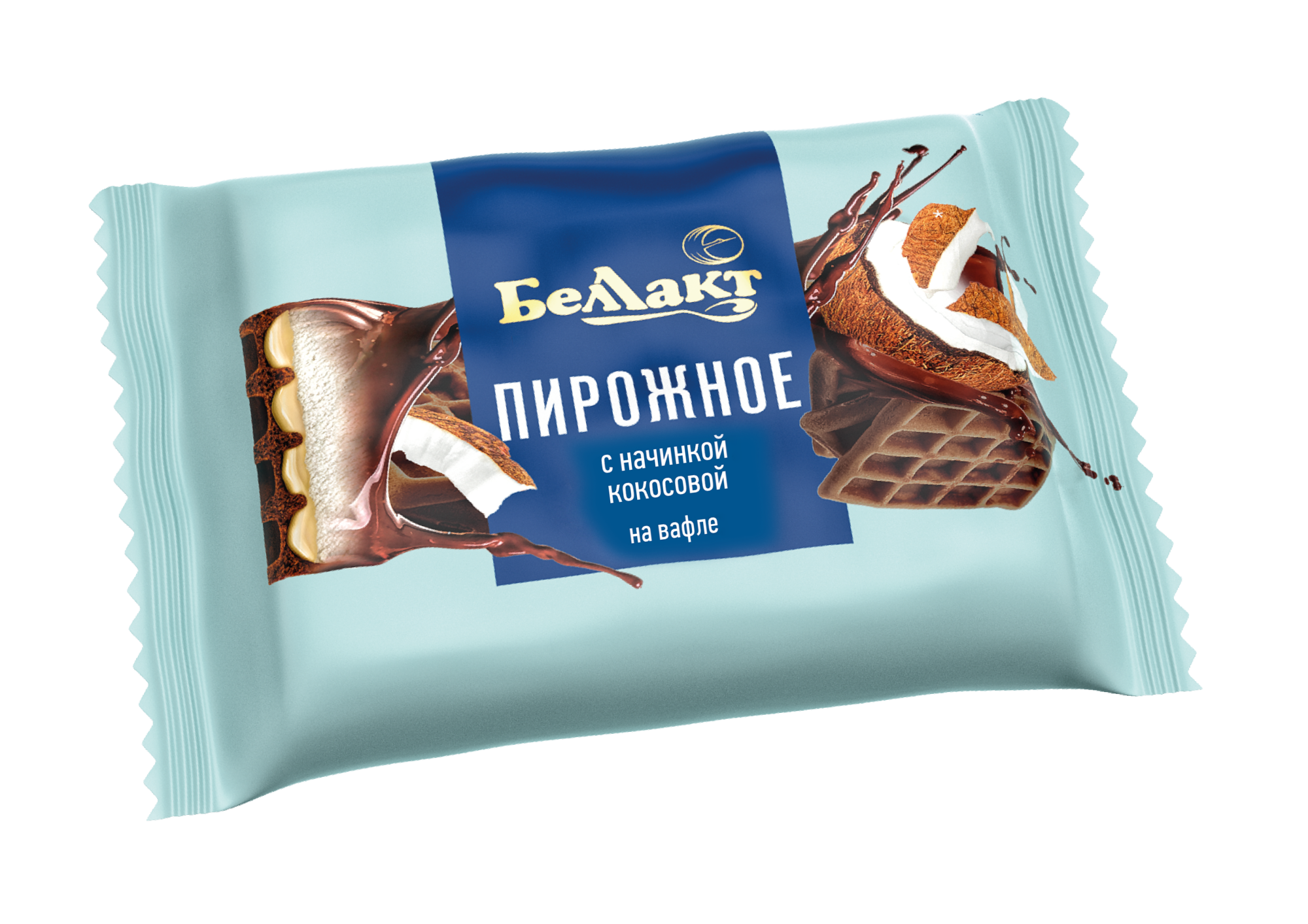 Пирожное «Беллакт» с кокосовой начинкой на вафле с какао 23%, 100 г.