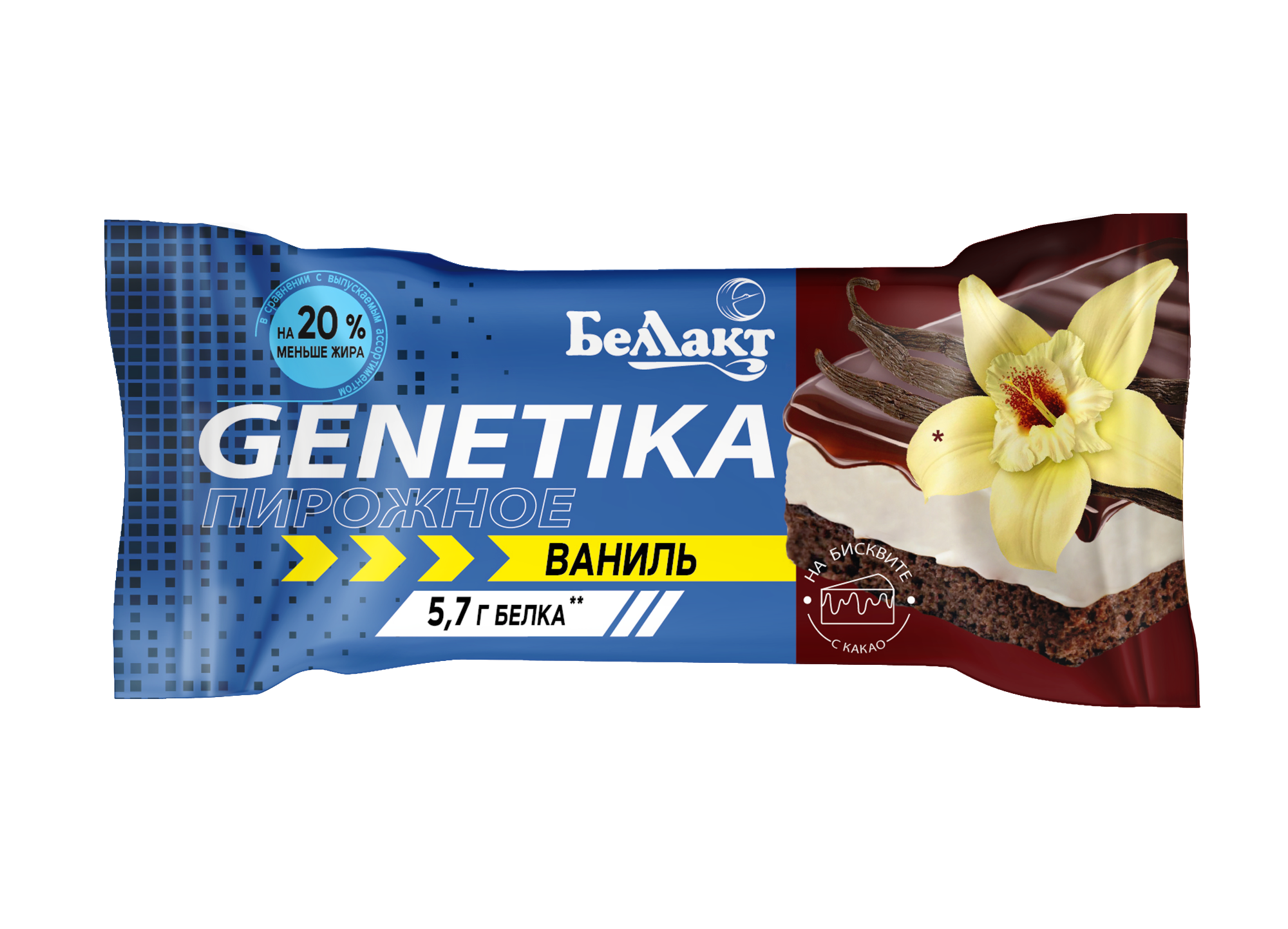 Пирожное «Беллакт» с творогом на бисквите с какао 12,3%, 60 г.