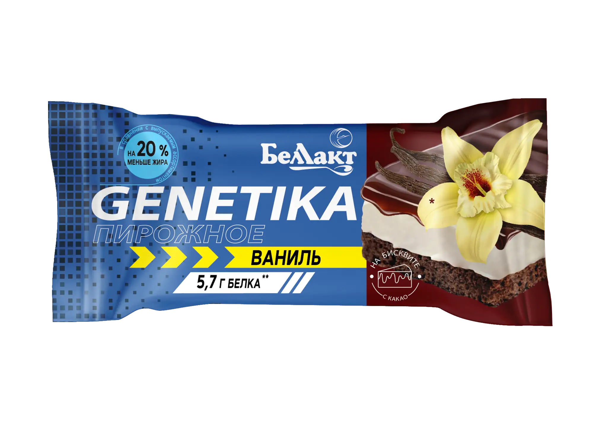 Пирожное «Беллакт» с творогом на бисквите с какао 12,3%, 60 г.