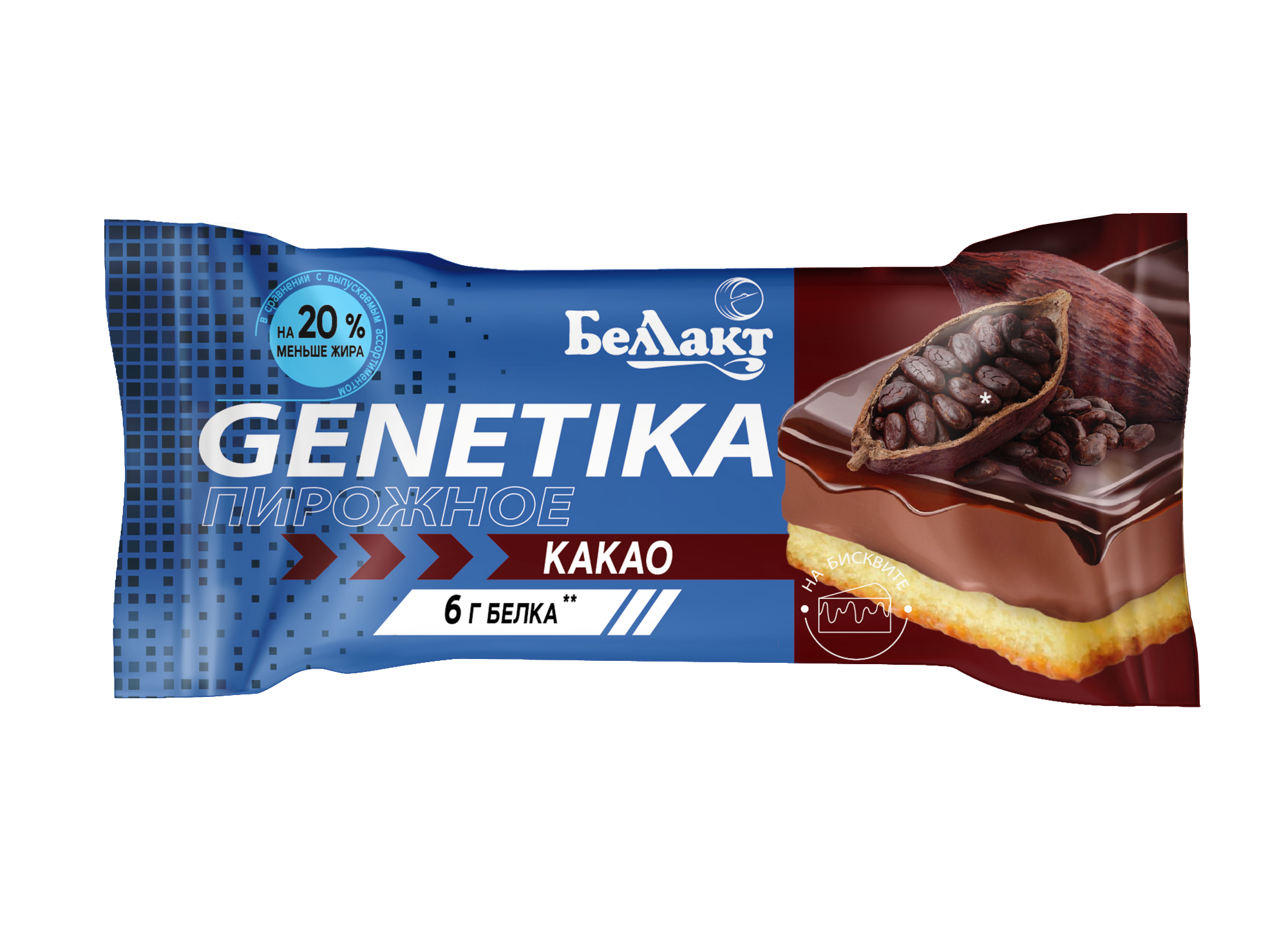 Пирожное «Беллакт» с творогом и какао на бисквите 12,3%, 60 г.