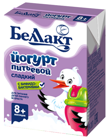 Йогурт питьевой сладкий "Беллакт" для детского питания 2,8 %, 210 мл.