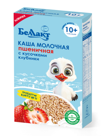 Каша на зерно-молочной основе пшеничная с кусочками клубники «Беллакт», 200 г