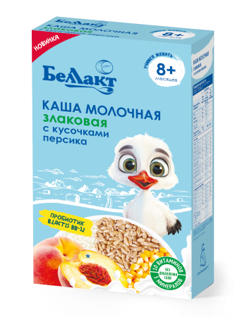 Каша на зерно-молочной основе злаковая с кусочками персика «Беллакт», 200 г
