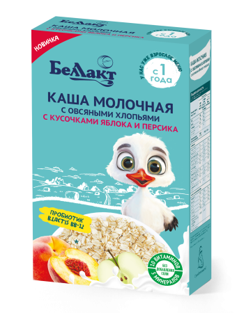 Каша на зерно-молочной основе злаковая с овсяными хлопьями с кусочками яблока и персика «Беллакт», 200 г