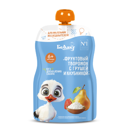 Пюре «Фруктовый творожок с грушей  и клубникой» «Беллакт», 90 г.