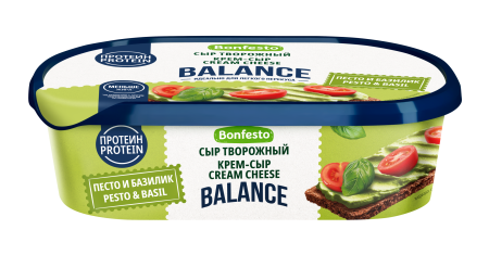 Сыр творожный «Кремчиз» BALANCE Bonfesto с наполнителем «Песто и базилик» 65 %, 140 г.