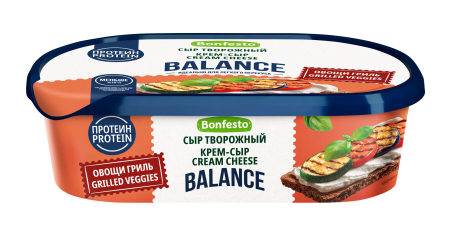 Сыр творожный «Кремчиз» BALANCE Bonfesto с наполнителем «Со вкусом «Овощи гриль» 65 %, 140 г.