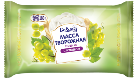 Масса творожная «Беллакт» с изюмом 23 %, 180 г.