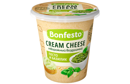Сыр творожный «Кремчиз воздушный» Bonfesto «Песто и базилик» 65 %, 125 г.