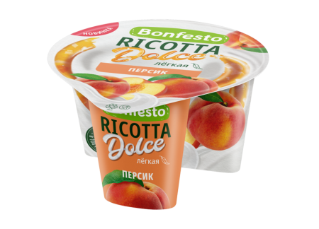 Сыр мягкий «Рикотта Dolce» c наполнителем «Персик» Bonfesto 40%, 125 г.