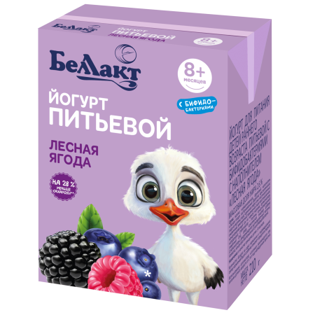 Йогурт питьевой "Беллакт" для детского питания с бифидобактериями "Лесная ягода" 2,6 %, 210 мл.