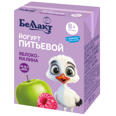 Йогурт питьевой "Беллакт" для детского питания с бифидобактериями "Яблоко-малина" 2,6 %, 210 мл.