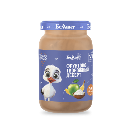 Пюре для детского питания "Беллакт" Яблоко с бананом, сливками и творогом  "Фруктово-творожный десерт" , 170 г.