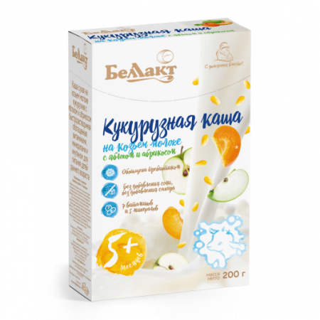 Каша кукурузная с яблоком и абрикосом на козьем молоке «Беллакт», 200 г.