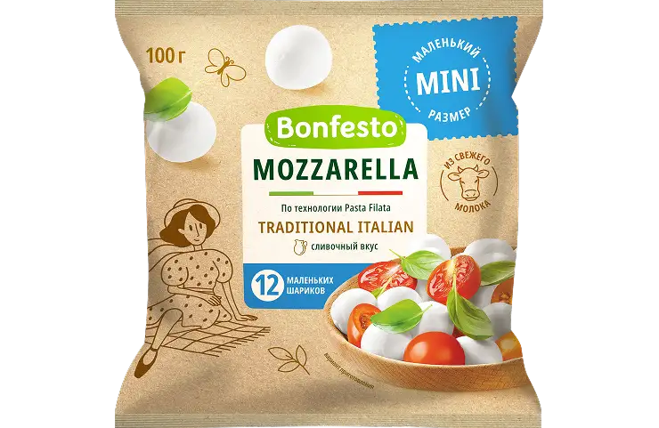 Сыр мягкий "Моцарелла" Bonfesto, 12 шариков, 45 %, 100 г.