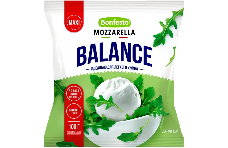 Сыр мягкий "Моцарелла" Bonfesto, 12 шариков, 45 %, 100 г.