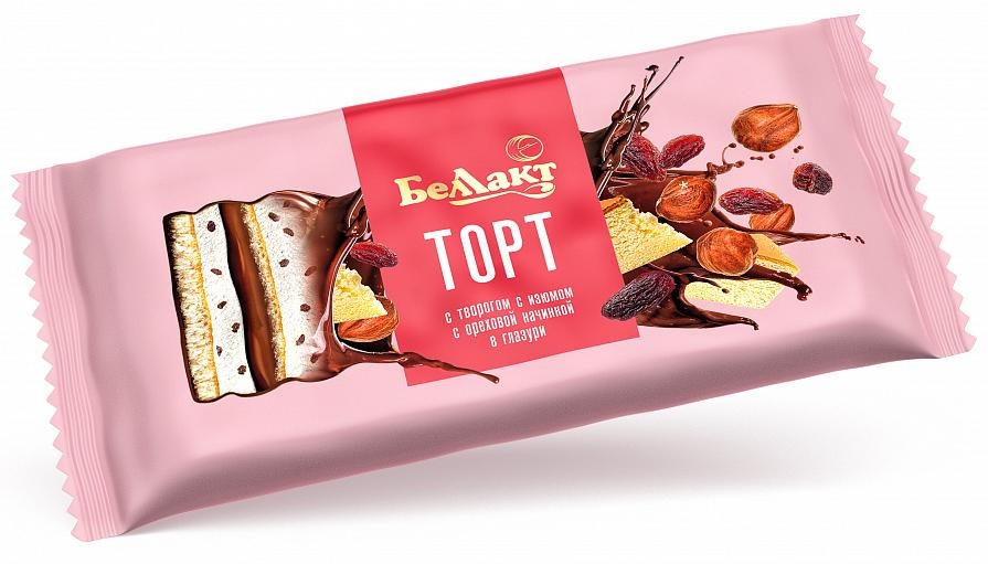 Торт с творогом, изюмом и ореховой начинкой "Беллакт" 24 %, 200 г.